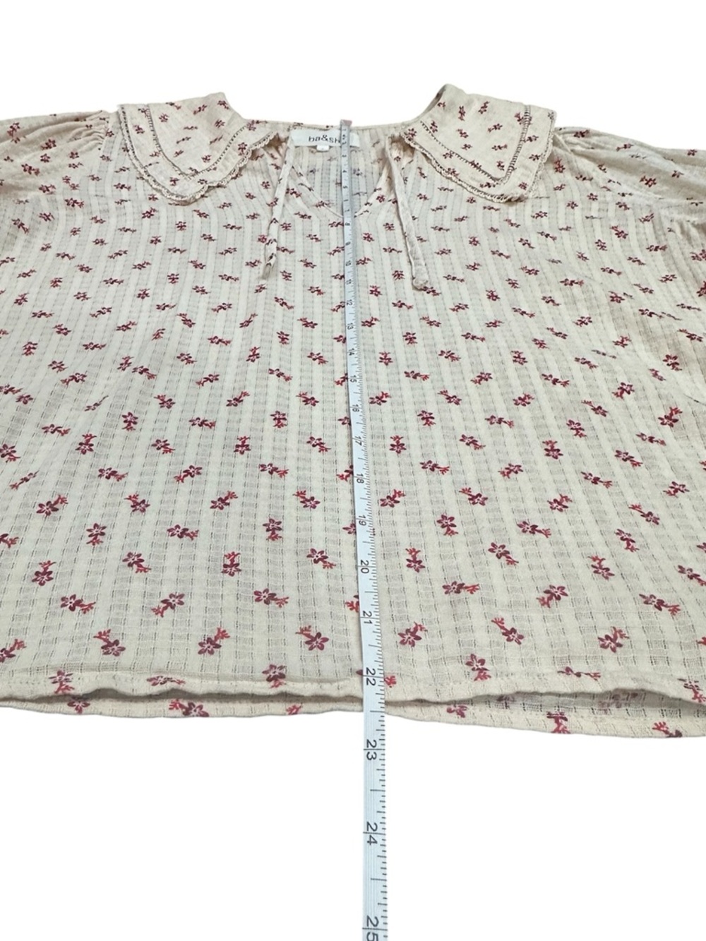 ba&sh Cream Blouse with Red Floral Print and Peter Pan Collar - Picture 10 of 14